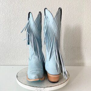 Lane SENITA FALLS Womens Cowboy Boots 9 Blue Fringe Western Cowgirl Mid Calf
